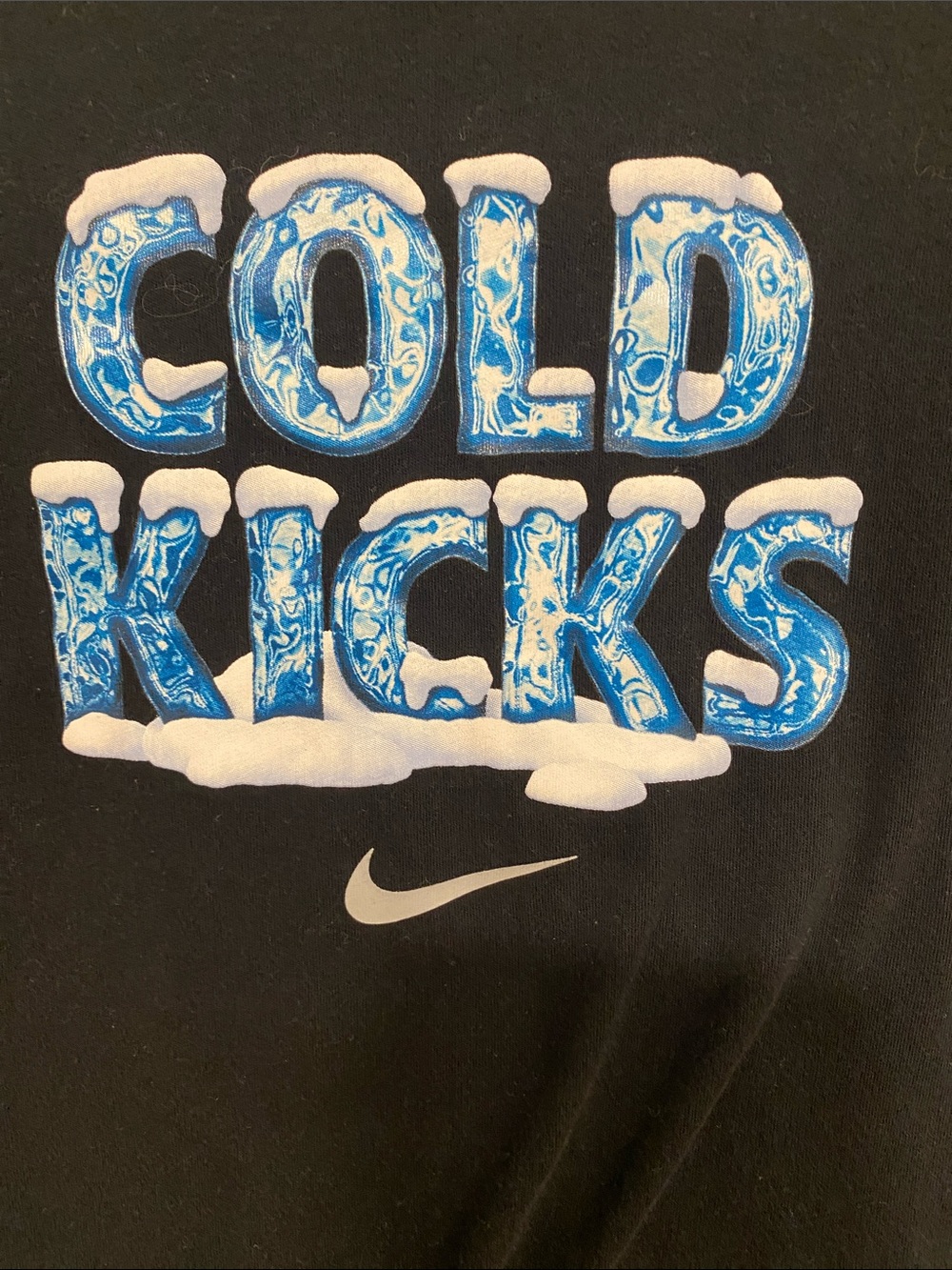 Nike Black Tee with Blue and White 'COLD KICKS' Graphic